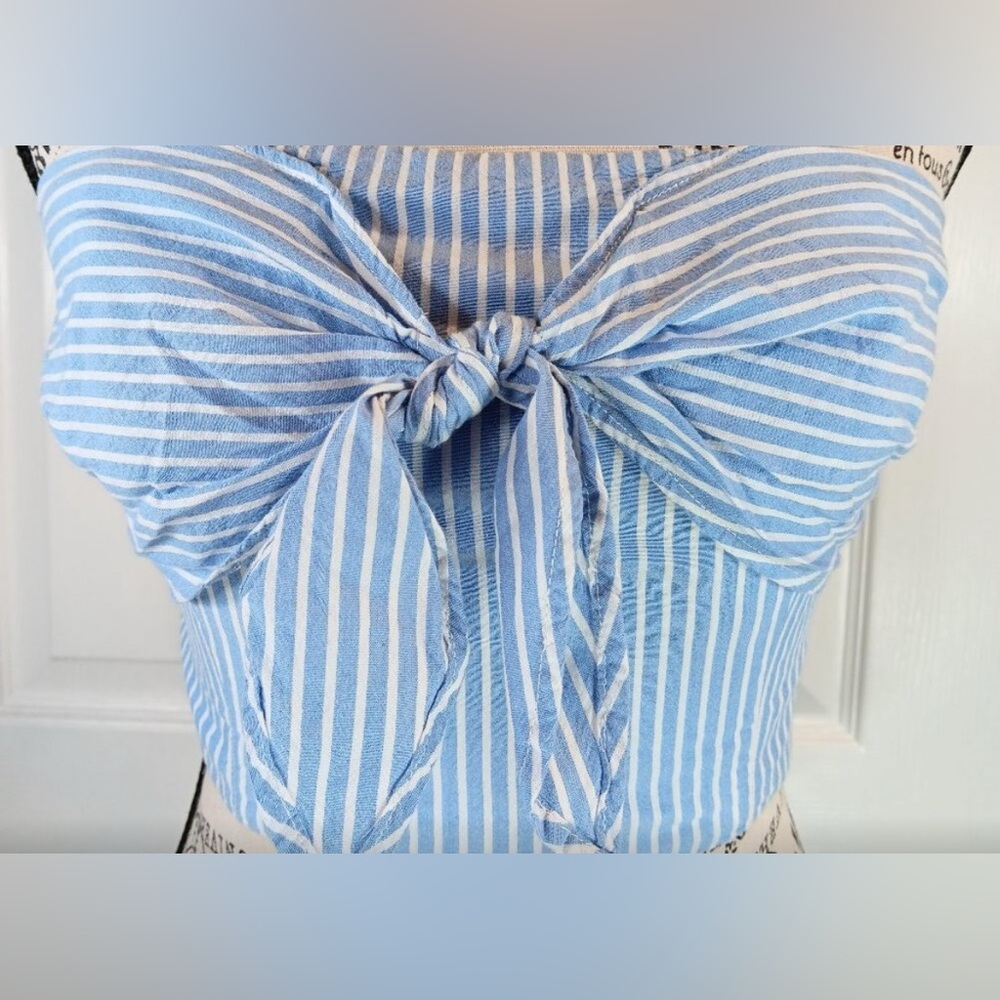 DYNAMITE- Blue Striped Tie- Up Tube Top